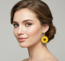 Load image into Gallery viewer, Hand painted Wooden Sunflower Earrings.