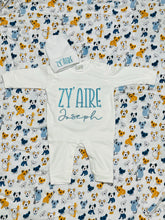 Load image into Gallery viewer, Personalized Newborn Baby Boy Coming Home Outfit, Custom Baby Romper with Hat Set, Gift for Baby Boy, Neutral Embroidered Outfit for Infant