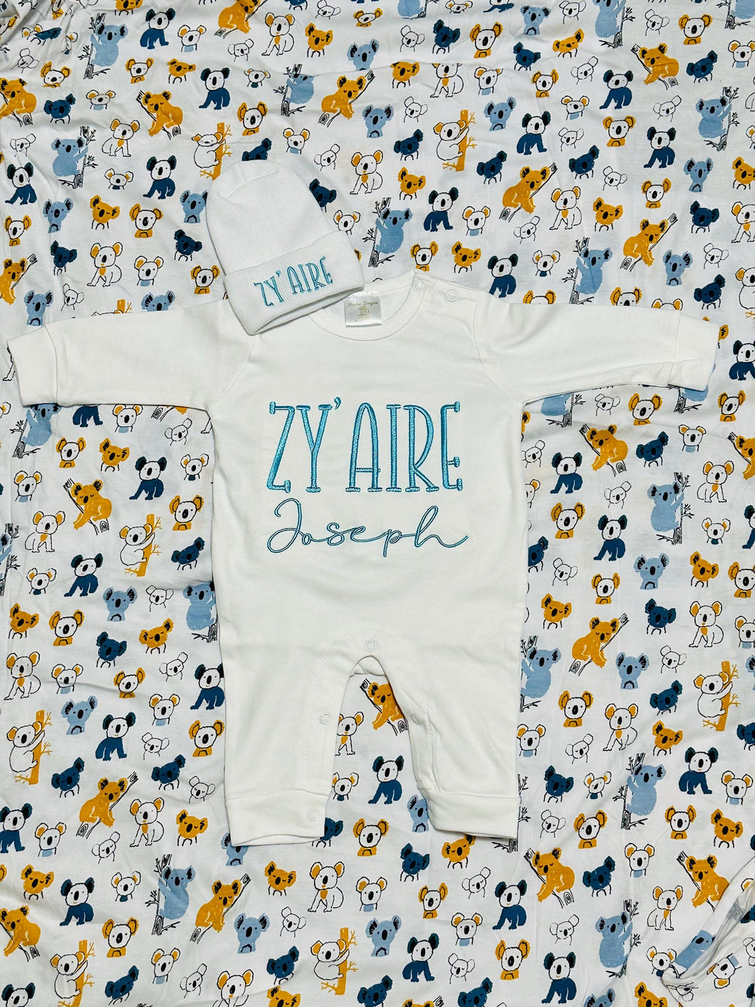 Personalized Newborn Baby Boy Coming Home Outfit, Custom Baby Romper with Hat Set, Gift for Baby Boy, Neutral Embroidered Outfit for Infant