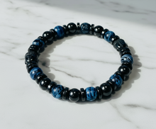 Load image into Gallery viewer, Black Hematite and Blue Agate Gemstone with Black Hematite Buddha head