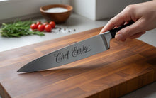 Load image into Gallery viewer, Engraved 8" Chef Knife, Custom Black Handle, Chef Gift