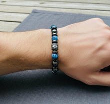 Load image into Gallery viewer, Black Hematite and Blue Agate Gemstone with Black Hematite Buddha head
