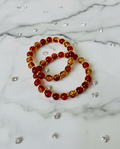 Red & Yellow Crackle Bead Bracelet