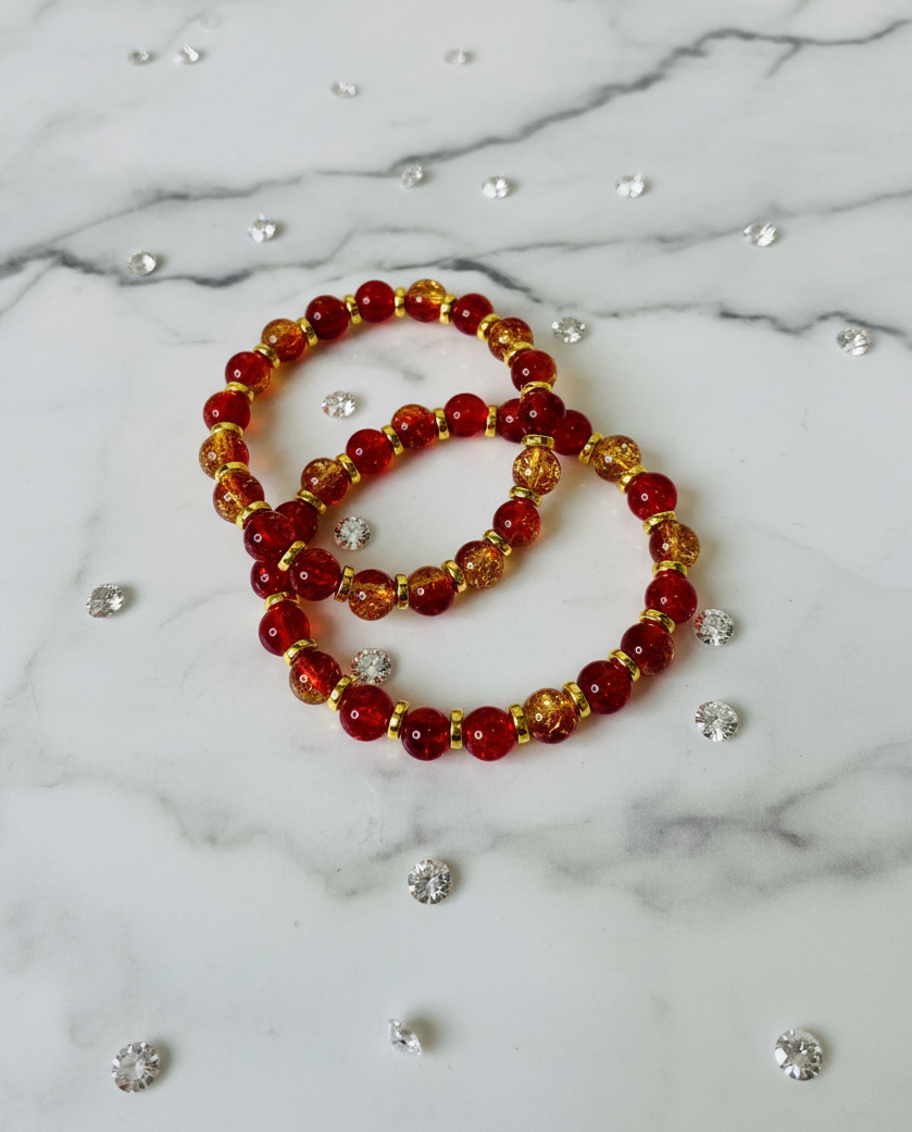 Red & Yellow Crackle Bead Bracelet