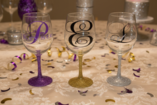Load image into Gallery viewer, 16oz. Personalized Wine Glass, Wedding Party wine glass, Glitter wine glass, Baby Shower , Anniversary