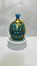 Load image into Gallery viewer, Blue Faberge Style Egg Trinket/ Jewelry Box Gold Tone Jewelry Keepsake Box Decorative Collectible Egg