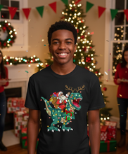 Load image into Gallery viewer, Dtf Kids T-shirt / Santa riding a T-Rex