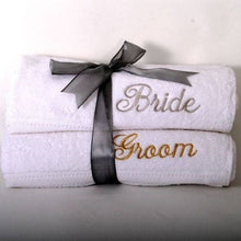 Load image into Gallery viewer, Bride and Groom Monogrammed bath towels.